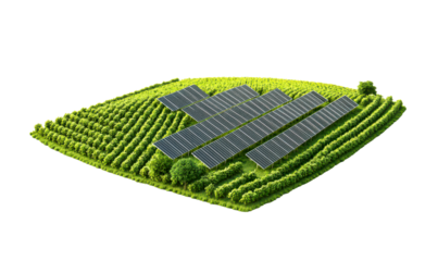 Solar panels in a field of green grass isolate on transparent background, png, cutout