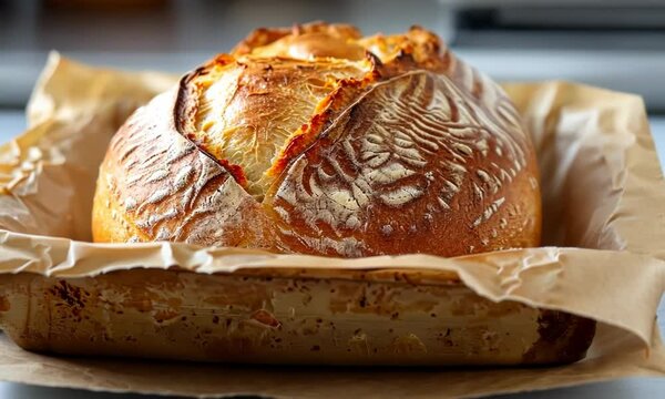 A loaf of bread is sitting in a paper bag Video