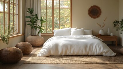 Minimalist bedroom with simple furniture and clean lines