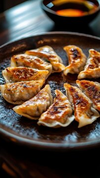 Japanese Gyoza with Crispy Edges and Savory Beef Filling 