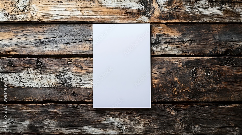 Aufkleber blank flyer over wooden background to replace your design : generative ai
