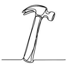 A hammer is shown in a black and white drawing. The hammer is the only object in the image, and it is the main focus of the drawing. The image has a simple and minimalist style
