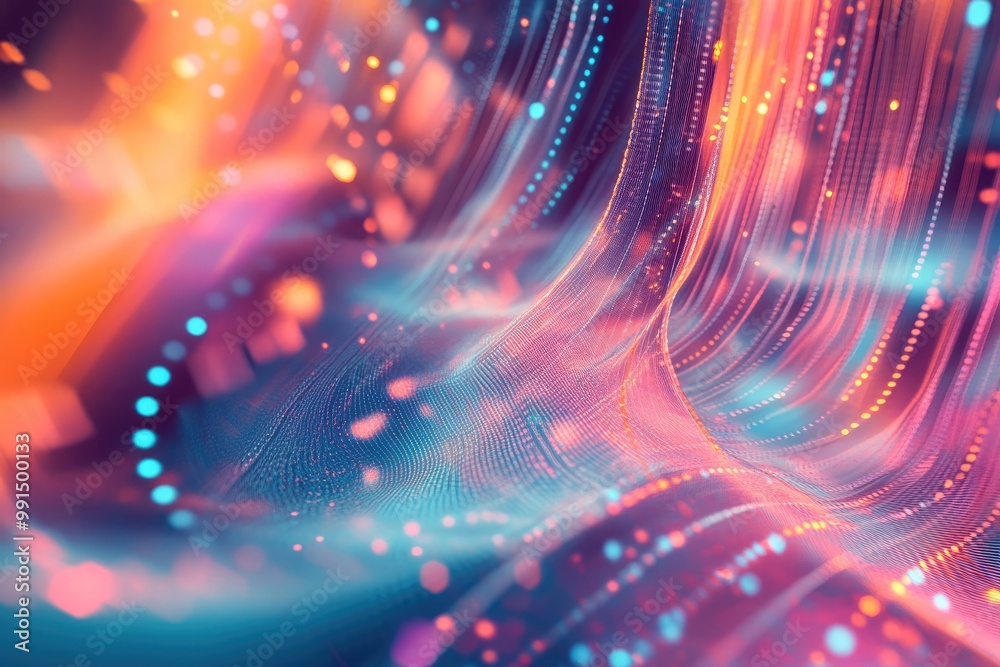 Poster vibrant abstract light trails with colorful bokeh, creating a mesmerizing visual experience in motio