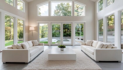 Bright living room with white furniture, open windows, and plenty of natural light, [room , furniture , bright], [fresh and invigorating],
