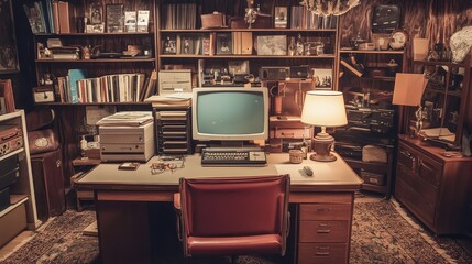 Travel back in time with a vintage office, complete with retro gadgets and classic decor from a bygone era