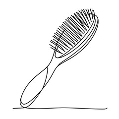 A brush with a wooden handle is shown in a black and white drawing. The brush is the main focus of the image, and it is a hairbrush