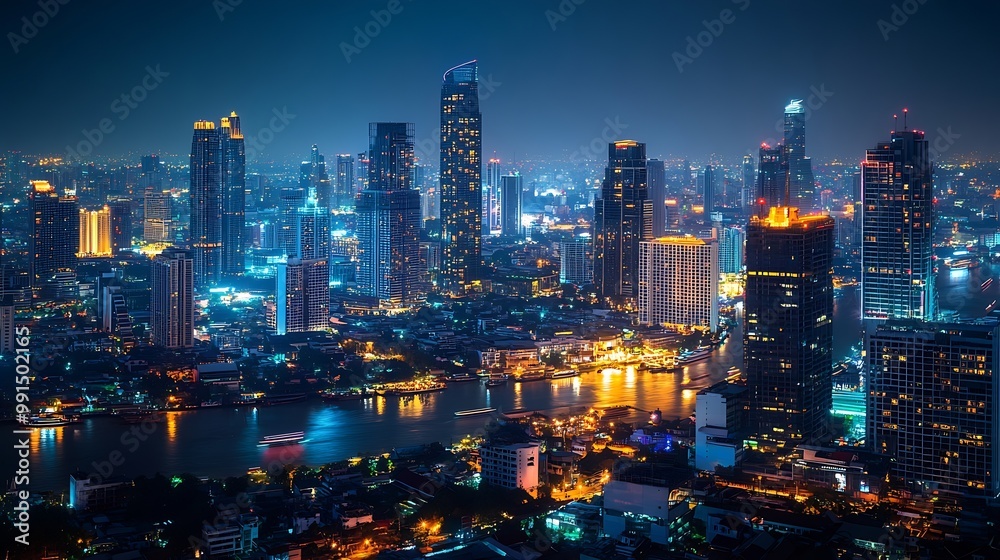 Aufkleber smart network and connection technology concept with bangkok city background at night in thailand pa