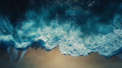 Overhead photo of crashing waves on the shoreline  beach Tropical beach surf Abstract aerial ocean view : Generative AI