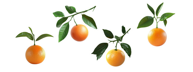Obraz premium Orange with green leaves attached on a white background