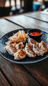 Japanese Gyoza with Crispy Edges and Savory Beef Filling 