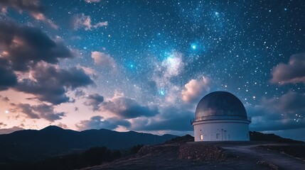 Obraz premium Astronomical observatory set against a star-studded sky