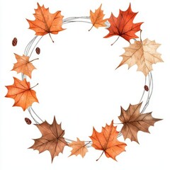 Fototapeta premium Decorative autumn leaves in a circular arrangement, white isolated background.
