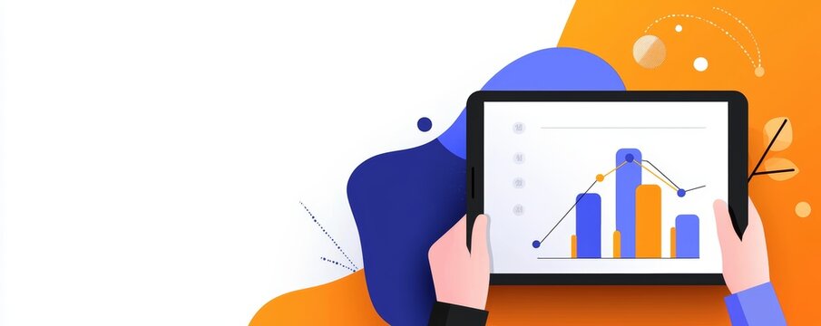 A person presenting financial progress through an interactive tablet, where data visualization tools illustrate the company's upward trajectory.