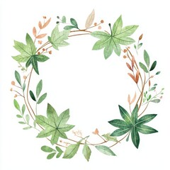 Naklejka premium Watercolor leaf wreath with green and brown foliage, white isolated background.