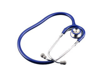 a blue stethoscope on a white background