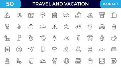 Travel and Vacation Outline Icon illustration. Editable line icon set.