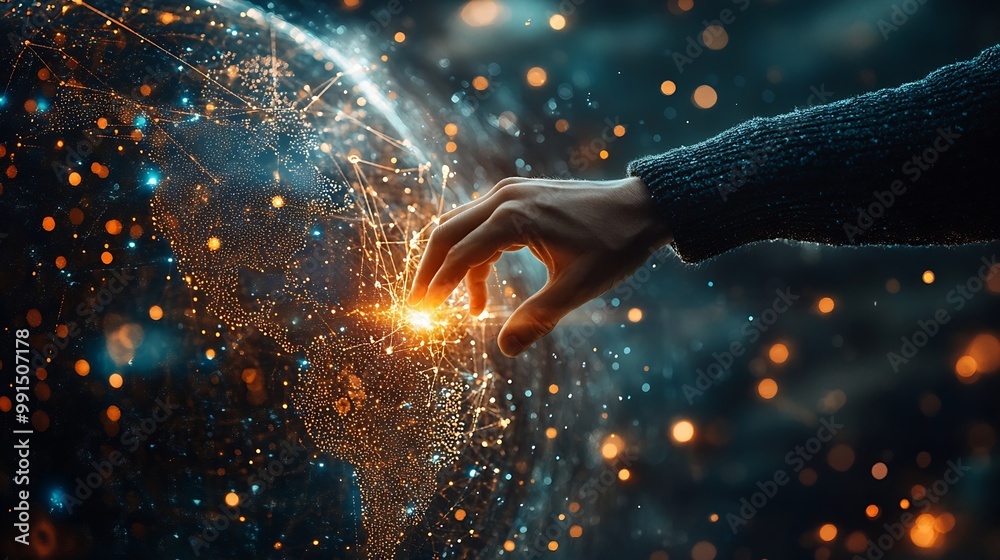 Poster Businessman touching global network connection and data exchanges on internet network and digital software development Algorithm and data science social networking and communication : Generative AI