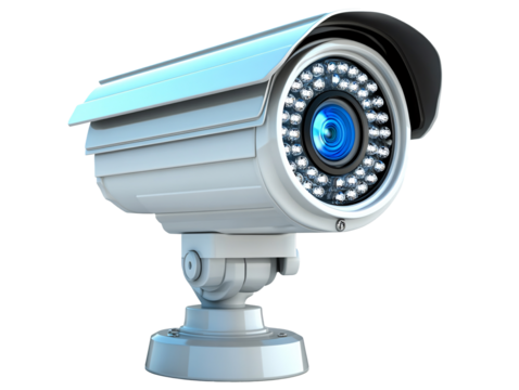 a white camera with blue lights