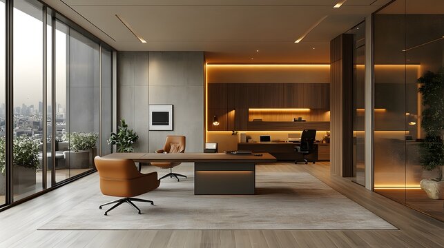 Modern coworking office with collaborative workspaces and sleek design