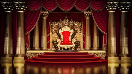 Fototapeta premium Gold Throne Room with Red Curtns and Strs