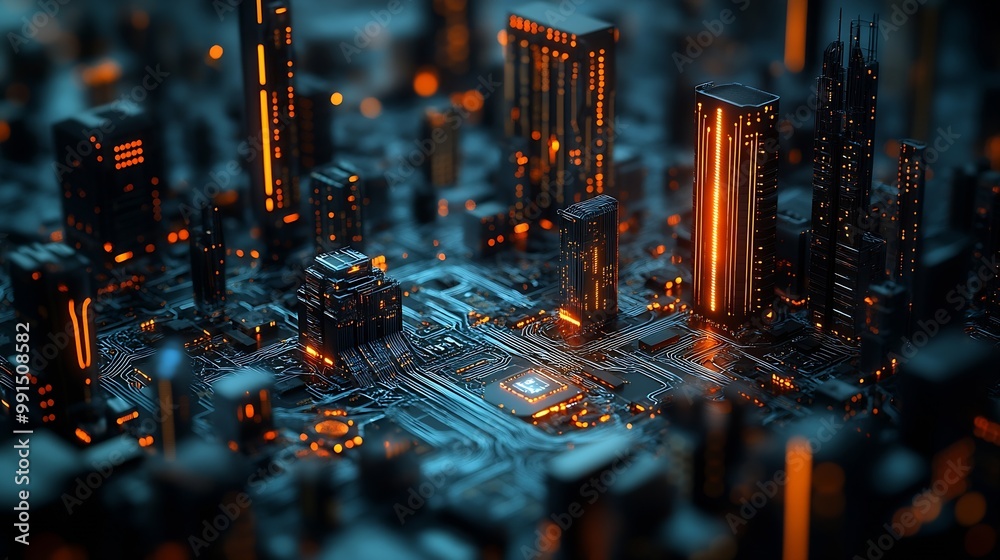 Poster Smart city and digital transformationBig data connection technology Telecommunication and communication network concept : Generative AI