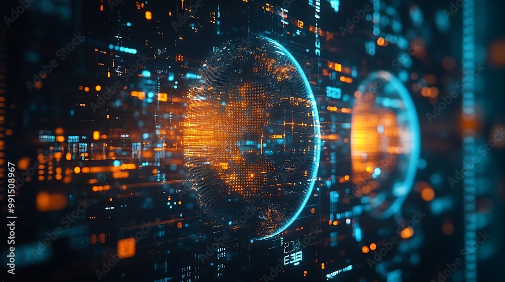 Poster Business and economic growth on global business network Data analysis of financial and banking Customer service Technology and data connection Teamwork Business strategy and Digital ma : Generative AI