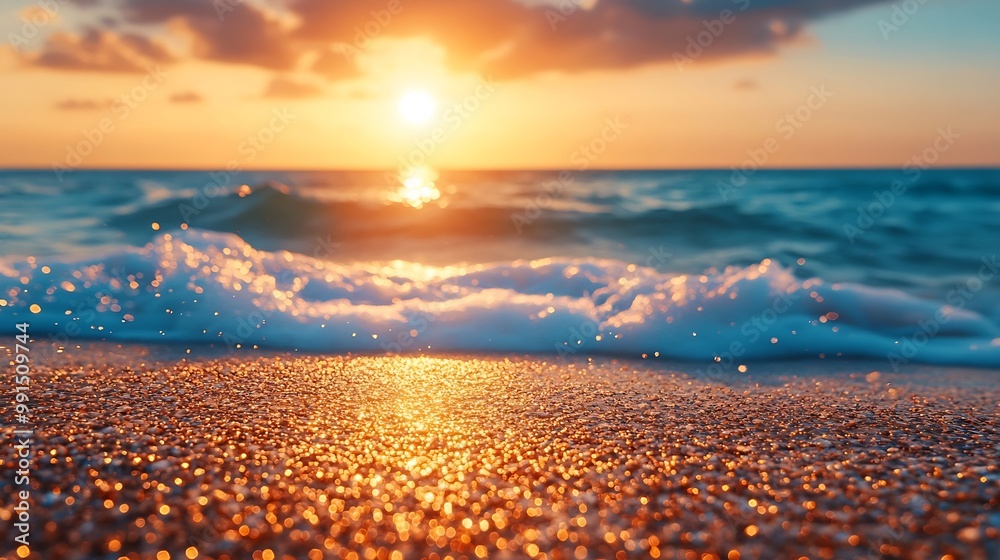 Aufkleber summer background image of tropical beach with blurred horizon at sunset light sand of beach against