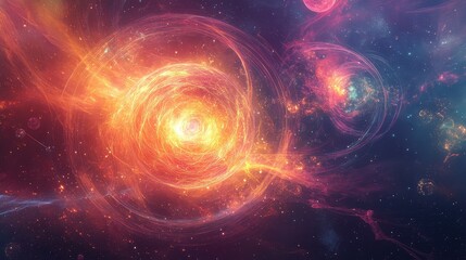 Obraz premium Visualize spherical patterns of light and energy suspended in space, creating a cosmic dance of color and form.