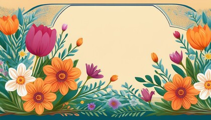 Charming passover card layout showcasing lovely flower illustrations. Welcome the season of spring with a delightful floral greeting scene. Includes a distinctive font design template