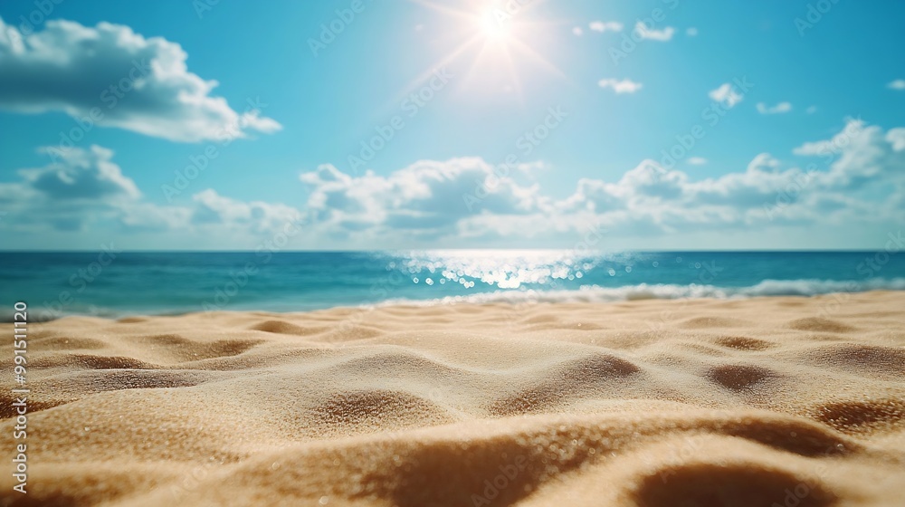 Aufkleber sun of summer time on sky and sand of beach : generative ai
