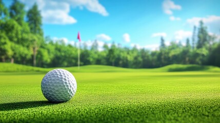 Detailed view of a golf ball on a vibrant green putting green.