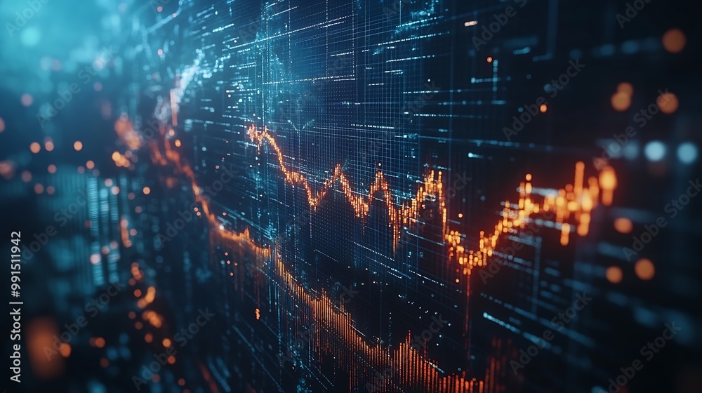 Poster Business and economic growth on global business network Data analysis of financial and banking Stock AI Technology and data connection Security Blockchain and Networking Business strat : Generative AI