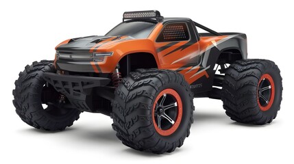 Orange and Black Monster Truck Toy Isolated on White