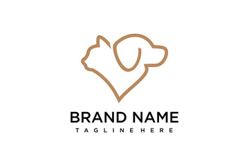 cat and dog logo with heart shape style line