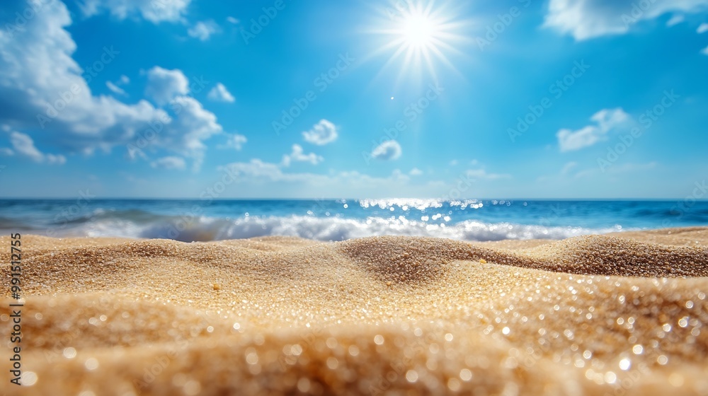 Aufkleber sun of summer time on sky and sand of beach : generative ai