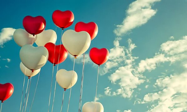 red and white balloons on blue sky background