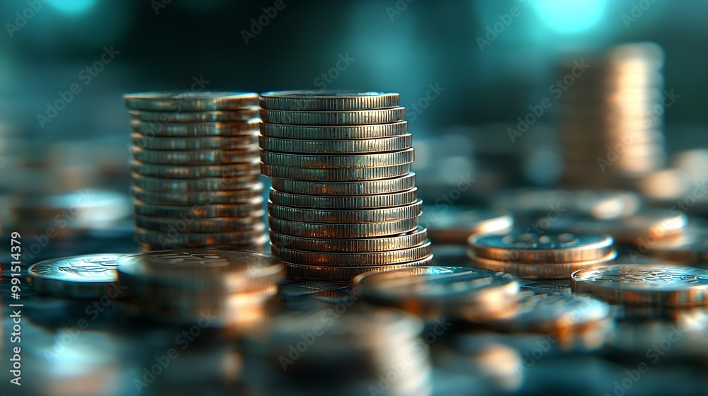 Poster stock funding or money saving graph with coins background for business ideas and design chart for fi