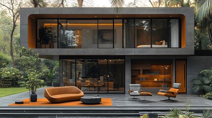 Retro-inspired office with mid-century modern design and clean lines