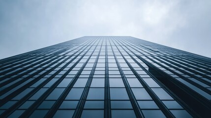 Close-up of a skyscraper upper section with a clean, neutral sky providing room for copy.