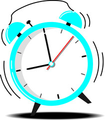 Cartoon blue ringing alarm clock. Reminder or wake up illustration. Flat style vector.