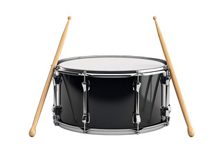 a black drum with wooden drumsticks