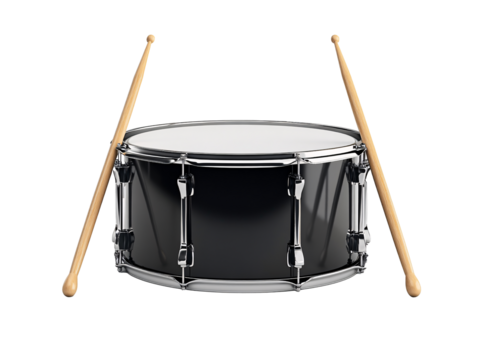 a black drum with wooden drumsticks