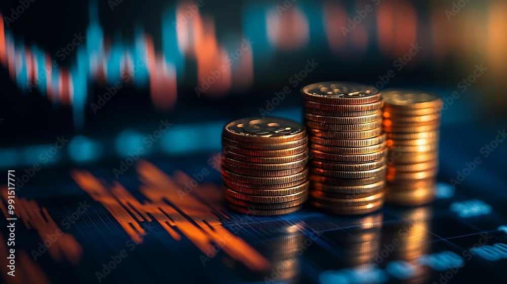 Aufkleber Stack of money coin with trading graph financial investment concept use for background : Generative AI