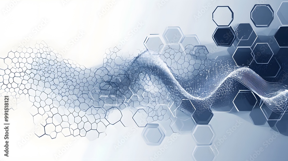 Wall mural abstract hexagonal pattern with a flowing white line