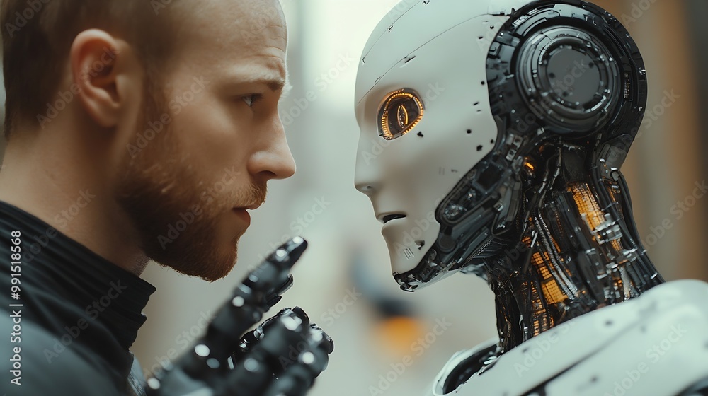 Fototapete Ai technology Artificial Intelligence man using technology smart robot AI artificial intelligence by enter command prompt for generates something Futuristic technology transformation C : Generative AI