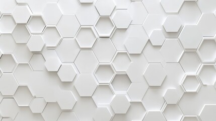 Naklejka premium 3D Futuristic honeycomb mosaic white background. Realistic geometric mesh cells texture. Abstract white vector wallpaper with hexagon grid.