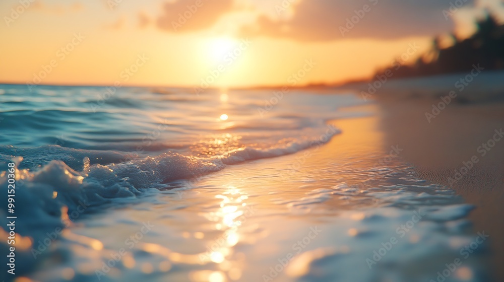 Poster beach in sunset time tilt shift soft effect : Generative AI