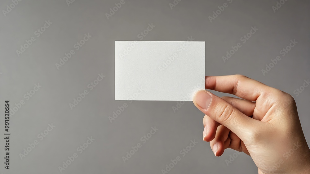 Aufkleber Mockup square empty blank white postcard holds the man in his hand Isolated on a gray background : Generative AI