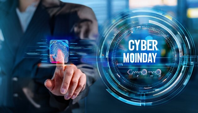 Cyber monday special offers banner showcasing discount code. Background with soft focus effects. Graphic design illustrating programming ideas. Limited-time savings chance presented - Powered by Adobe