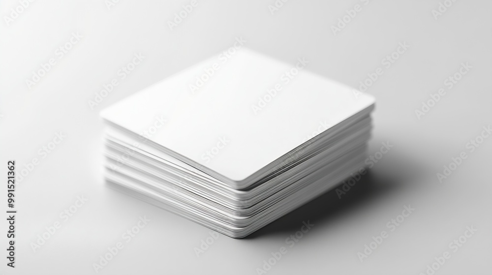 Poster stack of white blank credit cards mockup on white background : generative ai